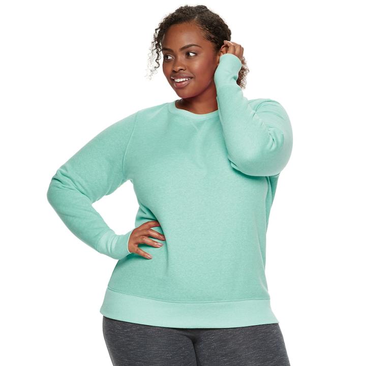 Plus Size Tek Gear&reg; Crewneck Thumb Hole Sweatshirt, Women's, Size: 3xl, Lt Green