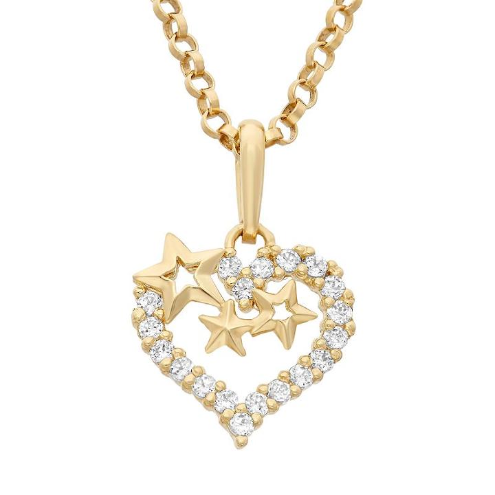 Junior Jewels Cubic Zirconia 14k Gold Cutout Heart & Star Pendant Necklace, Girl's, Size: 13