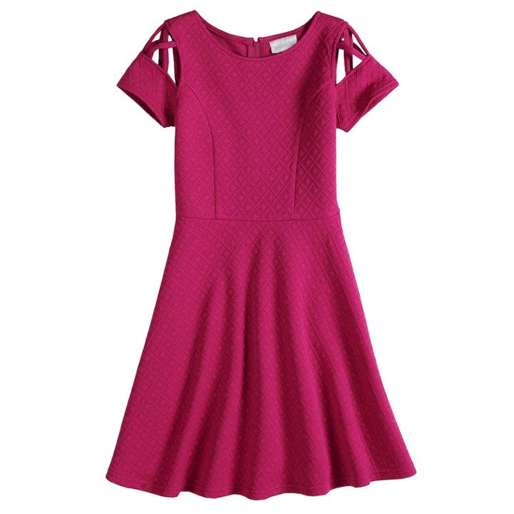 Girls 7-16 Lavender Lattice Cap Sleeve Skater Dress, Size: 16, Med Pink
