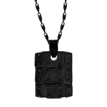 Brooklyn Exchange Black Ion-plated Stainless Steel Textured Dog Tag Necklace - Men, Size: 24