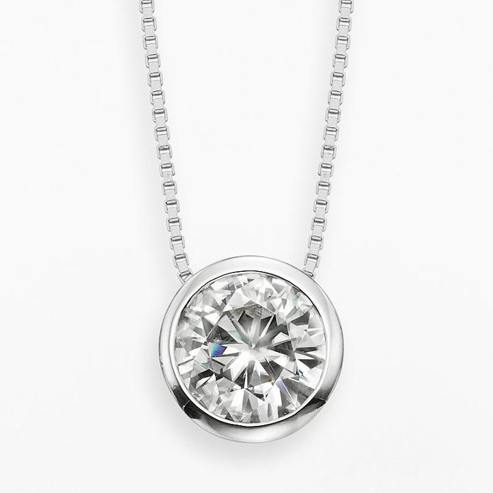 Forever Brilliant 14k White Gold 1 1/2-ct. T.w. Round-cut Lab-created Moissanite Pendant, Women's, Size: 18