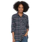 Women's Sonoma Goods For Life&trade; Essential Plaid Flannel Shirt, Size: Medium, Dark Blue