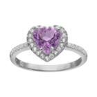 Rebecca Sloane Amethyst & Cubic Zirconia Platinum Over Silver Heart Halo Ring, Women's, Size: 6, Purple