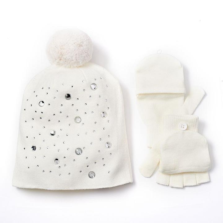 Girls So&reg; Gloves & Hat Set, Girl's, Size: Small, White Oth