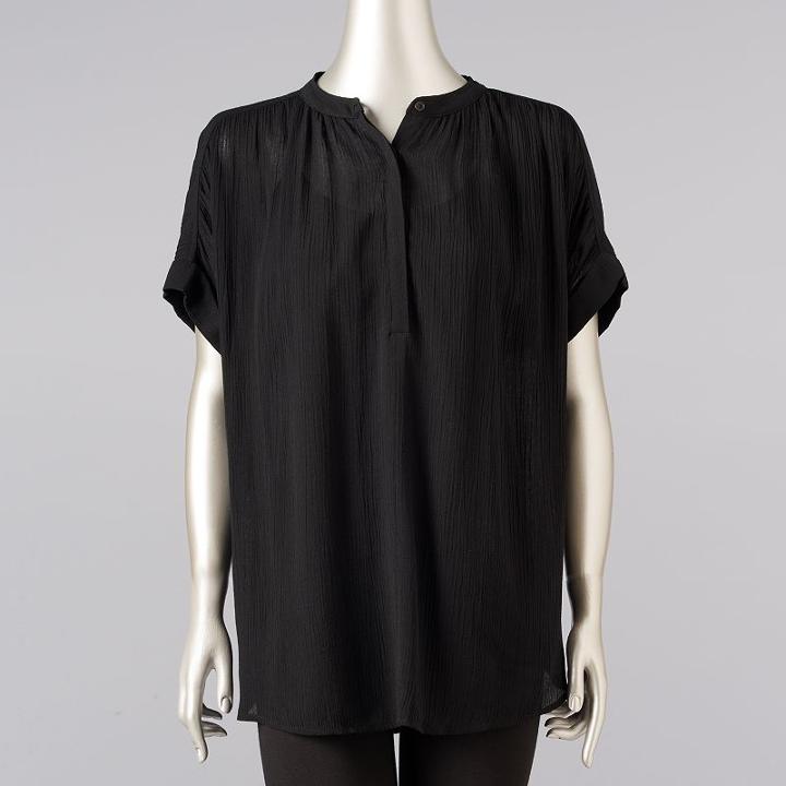 Women's Simply Vera Vera Wang Simply Separates Crinkle Top, Size: Small, Black