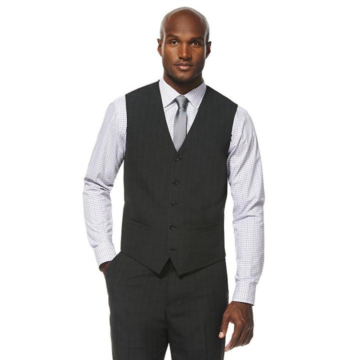 Men's Savane Shadow Plaid Wrinkle-resistant Suit Vest, Size: Small, Dark Grey