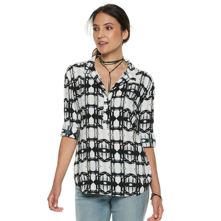 Women's Rock & Republic® Tie-dye Challis Shirt, Size: Medium, Light Grey