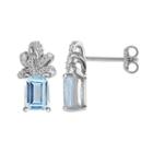 Laura Ashley Sterling Silver Sky Blue Topaz & 1/10 Carat T.w. Diamond Bow Stud Earrings, Women's