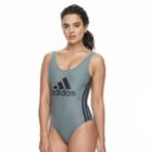 Women's Adidas Core Solid Logo One-piece Swimsuit, Size: Xl, Grey (charcoal)