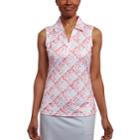 Women's Pebble Beach Desert Flower Print Sleeveless Golf Polo, Size: Small, White