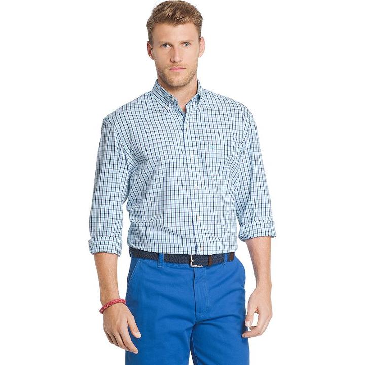 Men's Izod Essential Classic-fit Tattersall Plaid Button-down Shirt, Size: Large, Blue Other