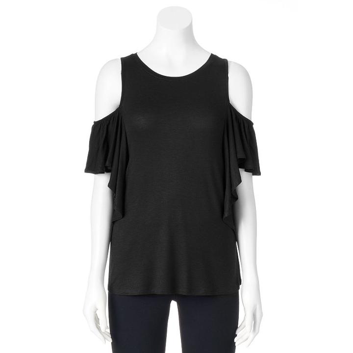 Women's Apt. 9&reg; Ruffle Cold-shoulder Top, Size: Xs, Black
