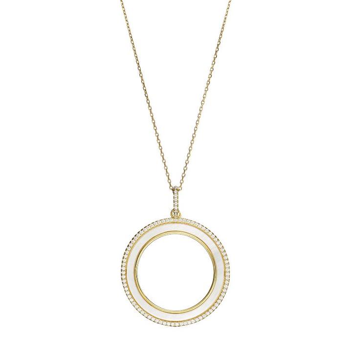 Sterling Silver Mother-of-pearl & Cubic Zirconia Circle Pendant, Women's, Size: 18, White