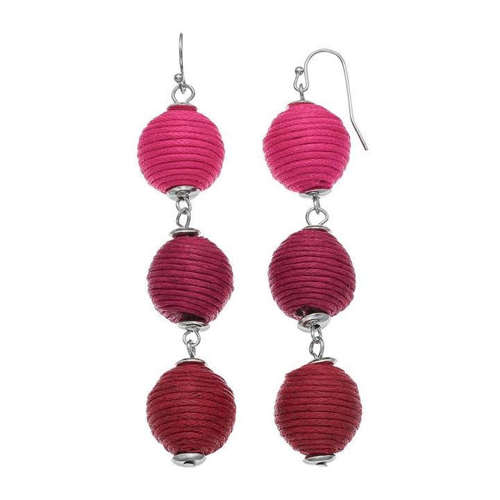 Ombre Thread Wrapped Ball Nickel Free Drop Earrings, Women's, Dark Red