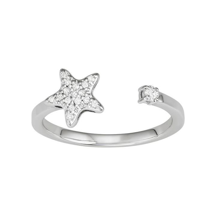 14k White Gold 1/10 Carat T.w. Diamond Star Open Ring, Women's, Size: 5