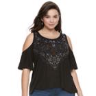 Juniors' Plus Size Mudd&reg; Print Cold Shoulder Top, Girl's, Size: 3xl, Black