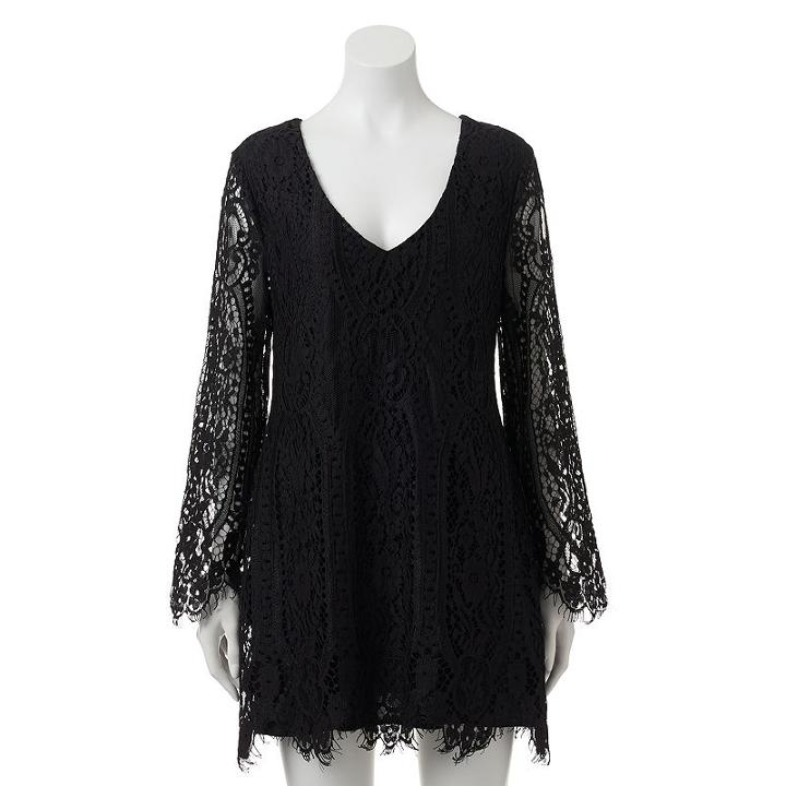 Juniors' Trixxi Lace Long Sleeve Dress, Girl's, Size: Medium, Black