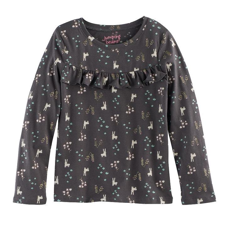 Girls 4-10 Jumping Beans&reg; Printed Ruffle Yoke Tee, Size: 4, Grey