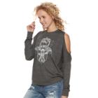 Juniors' About A Girl Hamsa Hand Cold-shoulder Graphic Sweatshirt, Size: Xs, Med Grey
