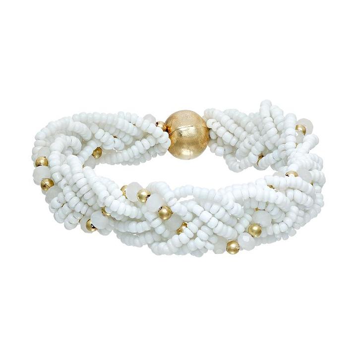 White Braided Seed Bead Stretch Bracelet, Women's