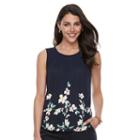Petite Croft & Barrow&reg; Printed Shirred Tank, Women's, Size: L Petite, Dark Blue