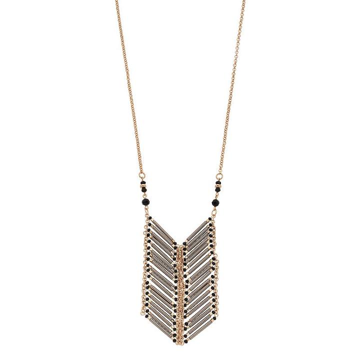 Gray Beaded Chevron Ladder Necklace, Women's, Gold