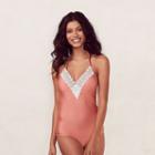 Women's Lc Lauren Conrad Beach Shop Lace One-piece Swimsuit, Size: Xl, Lt Orange
