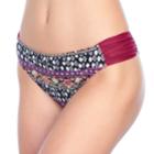 Mix & Match Ruched Print Bikini Bottoms, Teens, Size: Medium, Dark Red