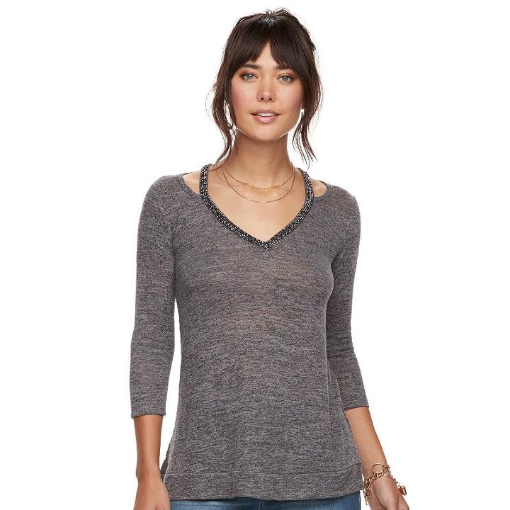 Women's Juicy Couture Embellished Cutout Tee, Size: Medium, Grey