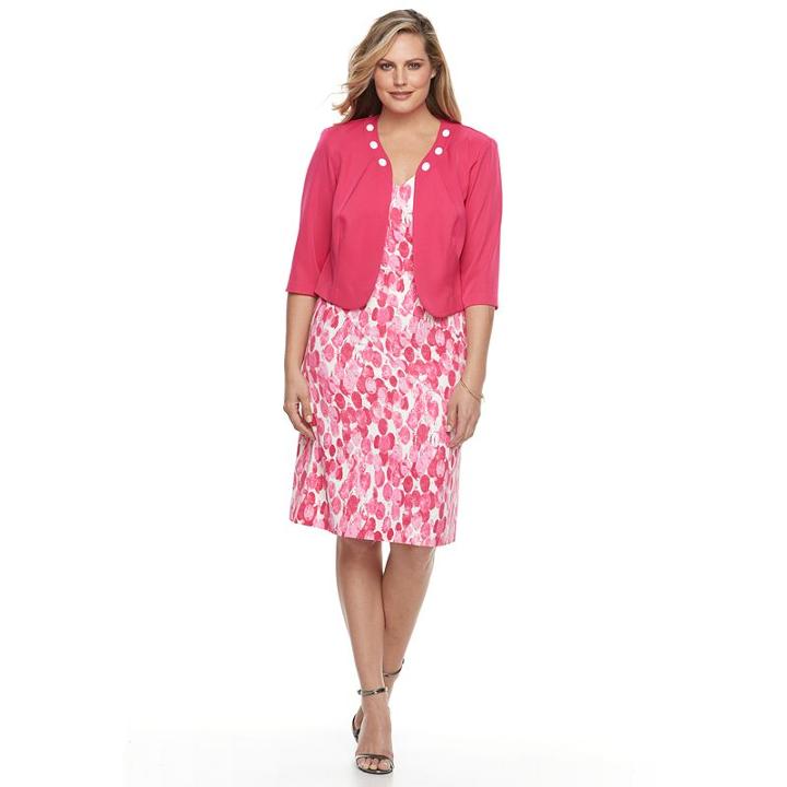 Plus Size Maya Brooke Circle Sheath Dress & Solid Jacket Set, Women's, Size: 22 W, Red