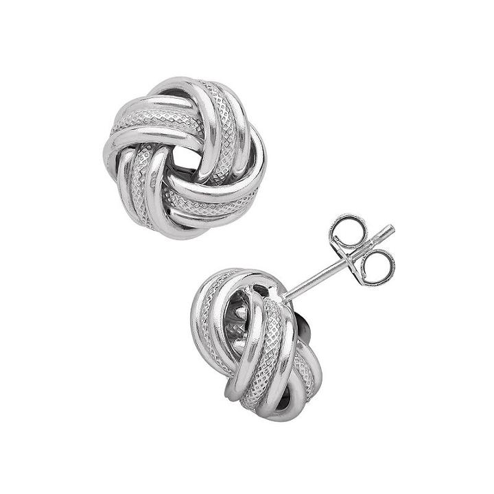 Sterling Silver Textured Love Knot Stud Earrings, Women's, Grey