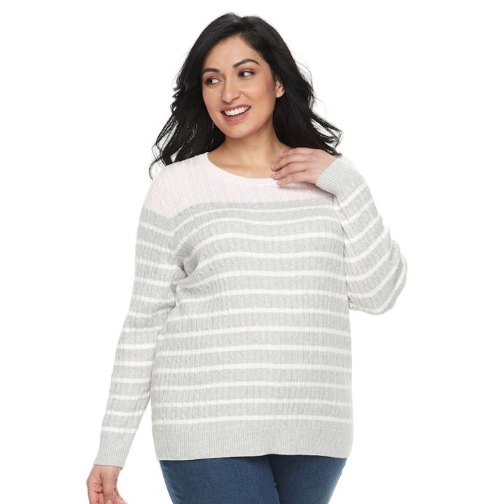 Plus Size Croft & Barrow&reg; Essential Cable-knit Sweater, Women's, Size: 1xl, Light Pink