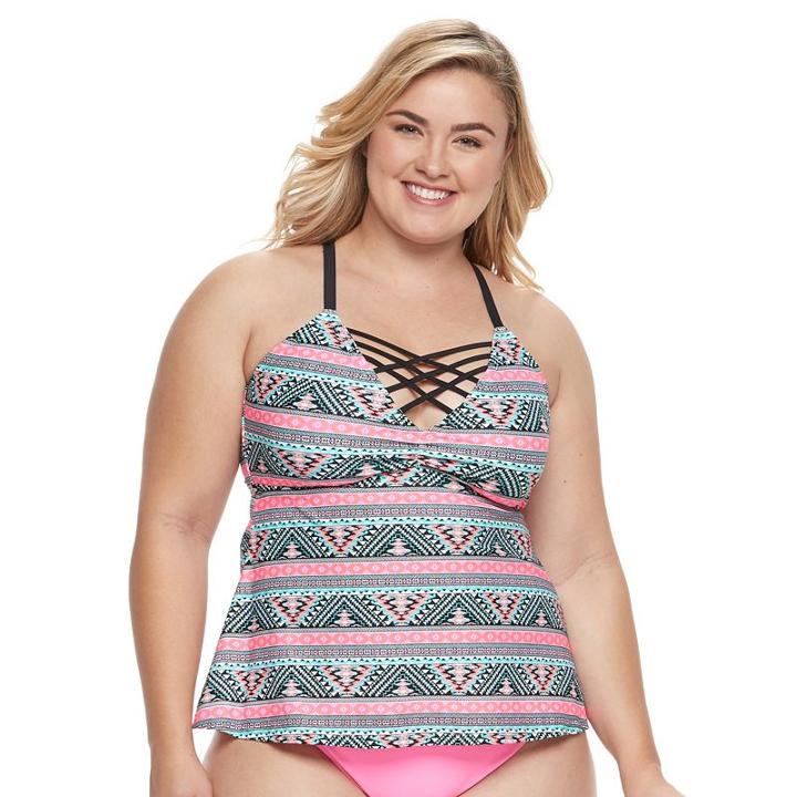Island Soul, Juniors' Plus Size Tribal Strappy Tankini Top, Women's, Size: 2xl, Ovrfl Oth
