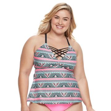 Island Soul, Juniors' Plus Size Tribal Strappy Tankini Top, Women's, Size: 2xl, Ovrfl Oth