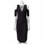 Juniors' Almost Famous Lace-up Cold-shoulder Bodycon Dress, Teens, Size: Small, Black