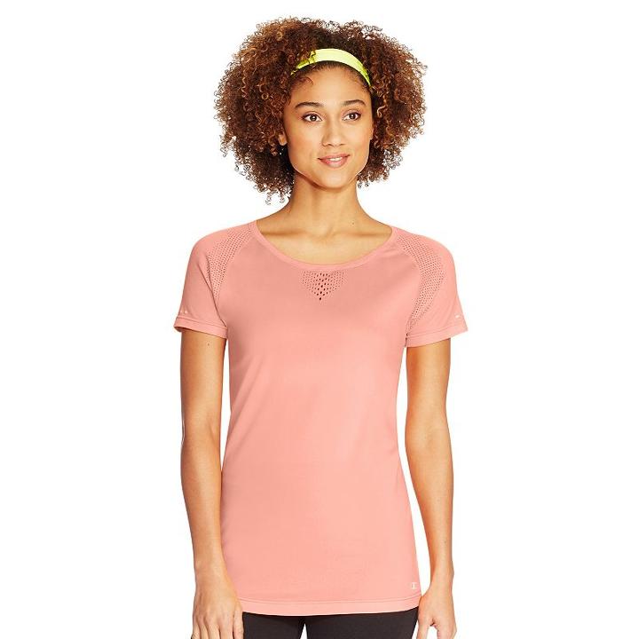 Women's Champion Seamless Mesh Scoopneck Workout Tee, Size: Xl, Lt Orange