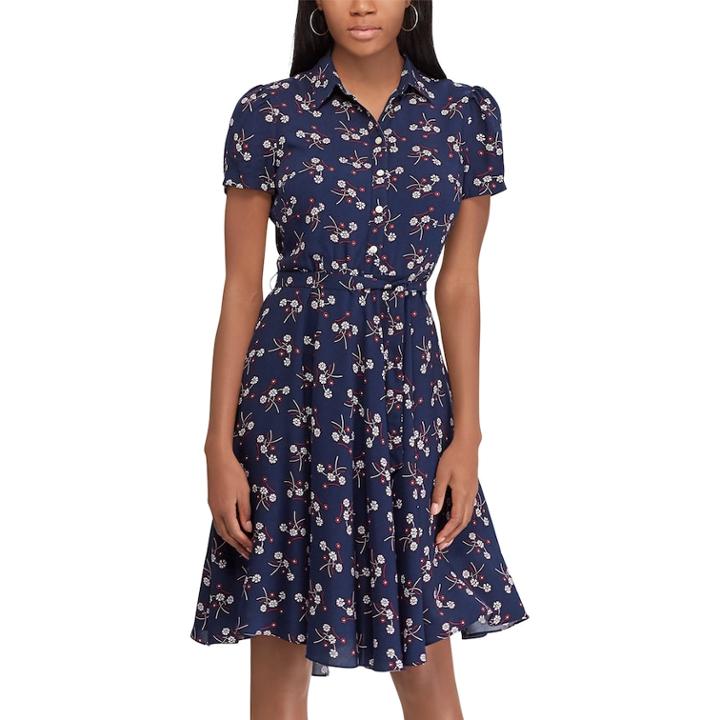 Women's Chaps Print Shirt Dress, Size: Large, Blue (navy)