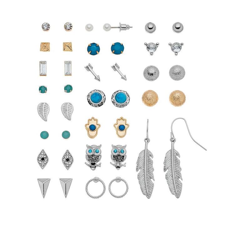 Mudd&reg; Hasma, Evil Eye, Feather, Leaf, Arrow & Owl Earring Set, Teens, Turq/aqua