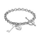Sterling Silver Heart Key & Lock Charm Toggle Bracelet, Women's, Size: 8.5