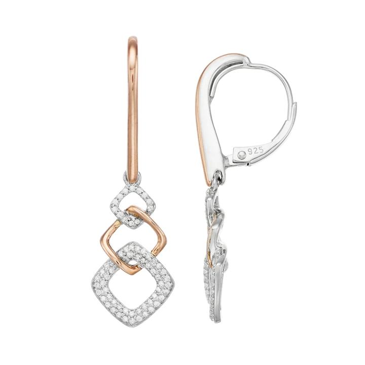 Simply Vera Vera Wang Two Tone Sterling Silver 1/4 Carat T.w. Diamond Graduated Drop Earrings, Women's, White