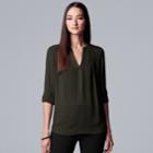 Women's Simply Vera Vera Wang Pintuck Crepe Blouse, Size: Small, Dark Green