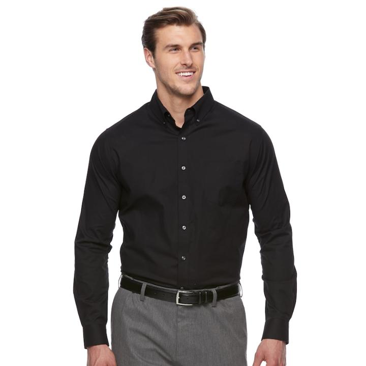 Big & Tall Croft & Barrow&reg; Classic-fit Stretch Woven Button-down Shirt, Men's, Size: 2xb, Black