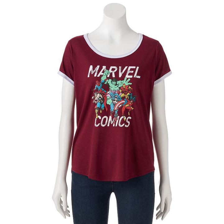 Juniors' Marvel Comics Superheroes Graphic Tee, Girl's, Size: Xl, Light Red