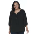 Plus Size Apt. 9&reg; Lace-up Crepe Top, Women's, Size: 2xl, Black