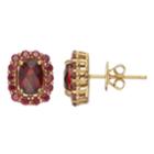 14k Gold Over Silver Garnet & Red Cubic Zirconia Halo Earrings, Women's