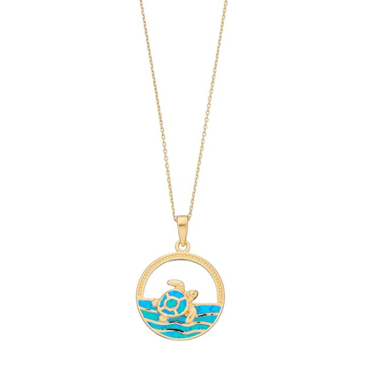 14k Gold Over Silver Lab-created Blue Opal Turtle & Sea Pendant, Women's, Size: 18