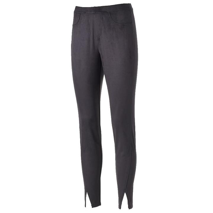 Women's Jennifer Lopez Vented Faux-suede Leggings, Size: Xl, Black