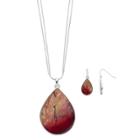 Red Simulated Abalone Teardrop Pendant Necklace & Earring Set, Women's