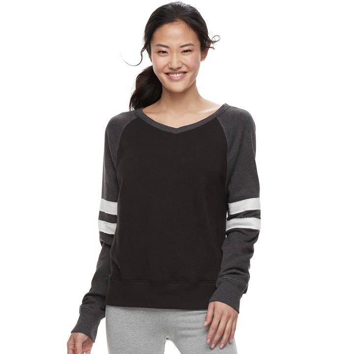Juniors' So&reg; Varsity Striped Sweatshirt, Teens, Size: Small, Black