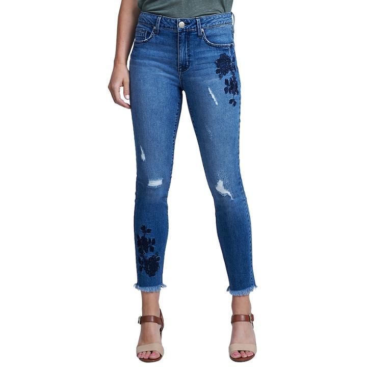 Women's Seven7 Signature Embroidered Midrise Skinny Jeans, Size: 6, Light Blue